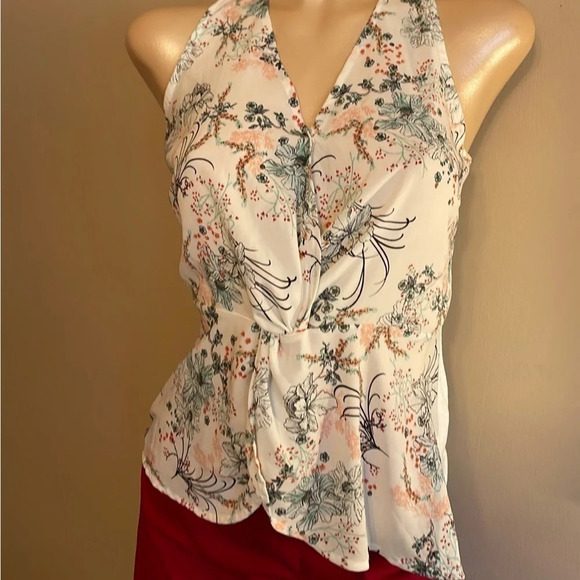Maurice’s women’s medium top shirt sleeveless floral Asian inspired white red - Picture 2 of 6